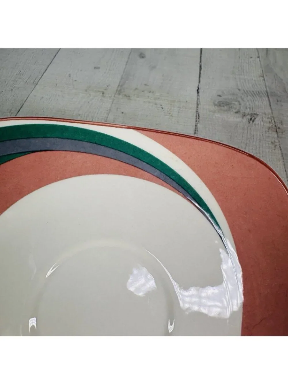 Sango Quadrille PINWHEEL PINK Wave Geometric Semi Porcelain Square Saucer Set 2